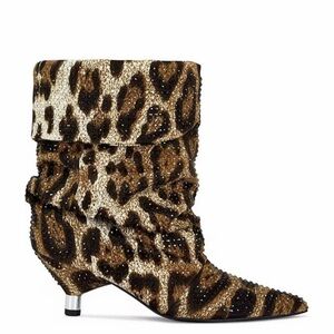 Azalea Wang
Grimes Leopard Print Rhinestone Point Toe Slouch Kitten Heel Boots